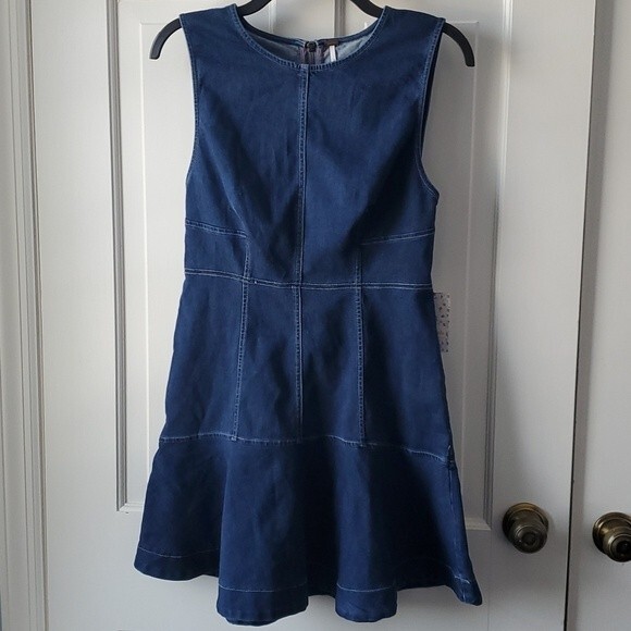 NWT FREE PEOPLE ALEX DENIM DRESS JUMPER SIZE 6 DARK WASH STRETCH STYLE F… - Picture 1 of 15